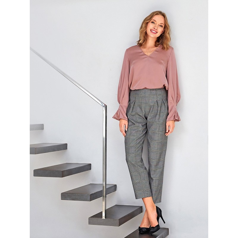 Pattern V-neck silk blouse...