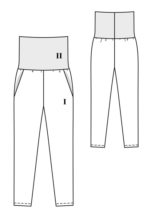 Pattern Pants of a narrowed cut on a knitted belt (Burda. Fashion Plus 1/2019, pattern number 411 A)