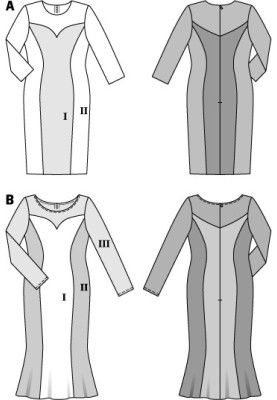 Выкройка Платье-футляр из двух видов ткани (Burda 2/2014, № выкройки 6864 A)