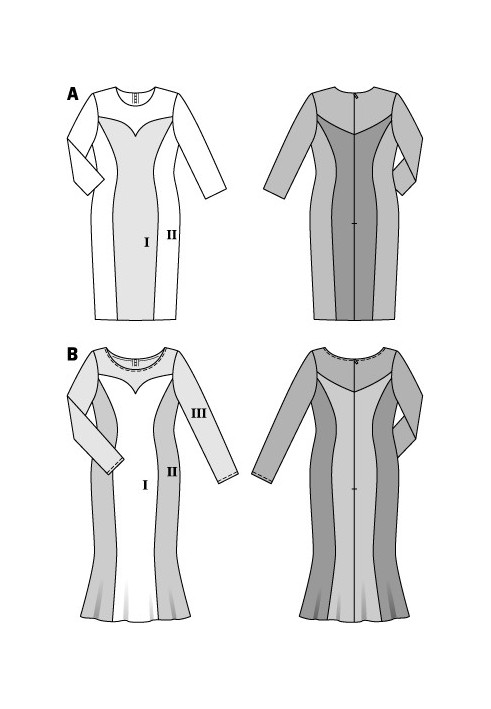 Pattern Sheath dress made of two types of fabric (Burda 2/2014, pattern number 6864 A)