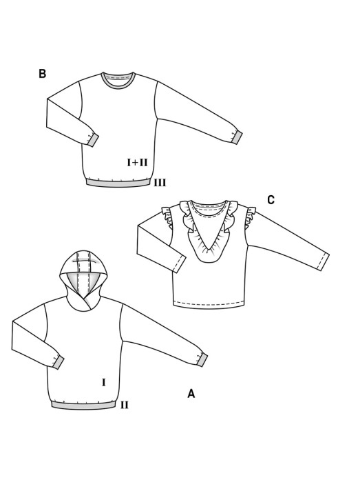 Pattern Pullover with contrasting cuffs (Burda 1/2018, pattern number 6406 B)