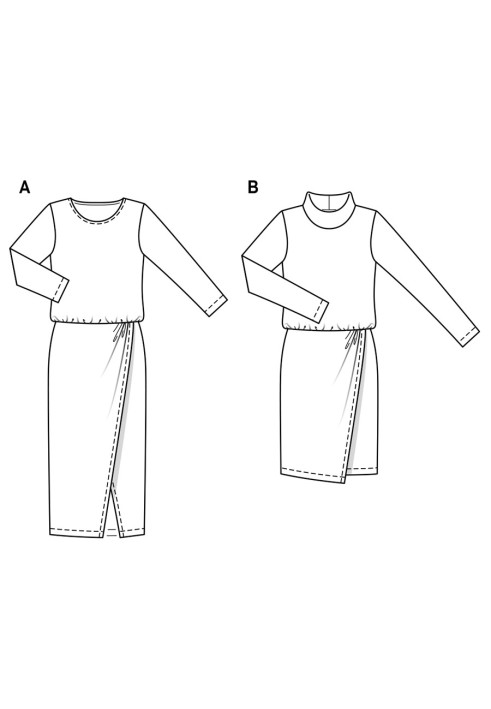 Выкройка Платье трикотажное с юбкой с запахом (Burda 2/2018, № выкройки 6362 A)