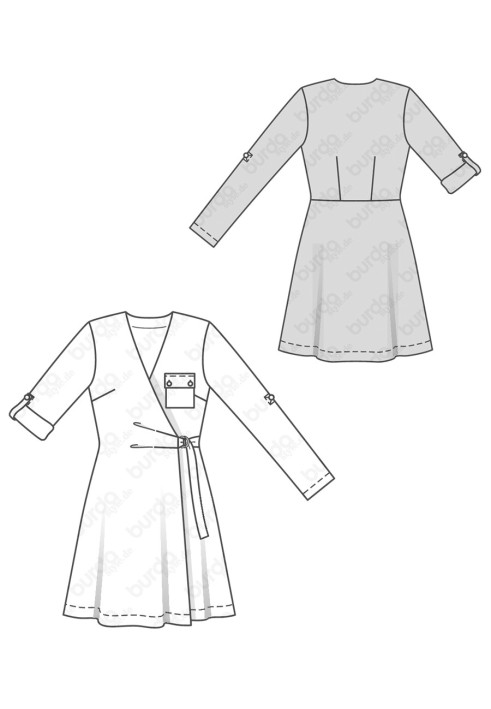 Pattern Knitted dress with a smell and a breast pocket (Burda 2/2019, pattern number 6282 B)