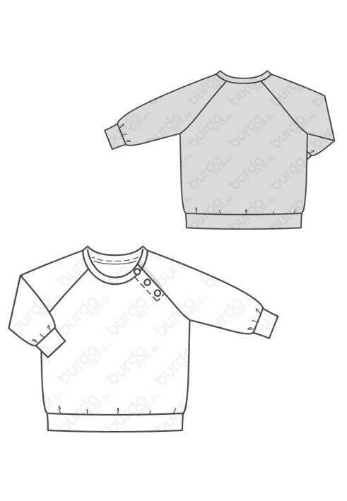 Pattern Raglan pullover with button fastening (Burda 2/2019, pattern number 9312 A)