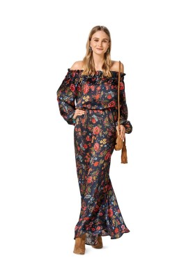 Pattern Maxi dress with a Carmen neckline and puffy sleeves (Burda 2/2017, pattern number 6474 A)