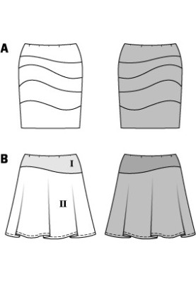 Викрійка Спідниця трикотажна з асиметричною кокеткою (Burda 2/2015, № викрійки 6717 B)