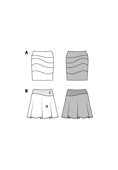 Выкройка Юбка трикотажная с ассиметричной кокеткой (Burda 2/2015, № выкройки 6717 B)