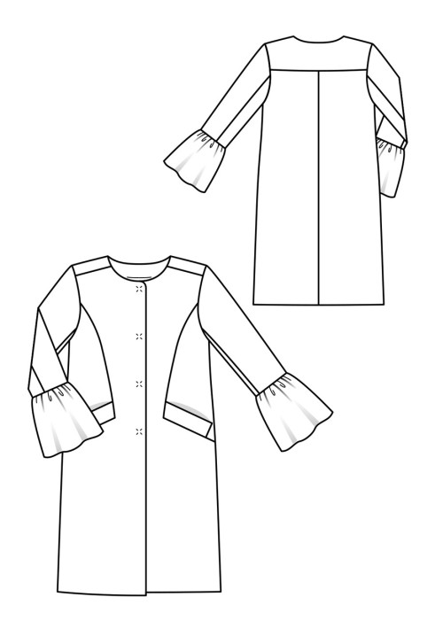 Pattern Coat of straight cut with frills on the sleeves (Burda 3/2019, pattern number 101)