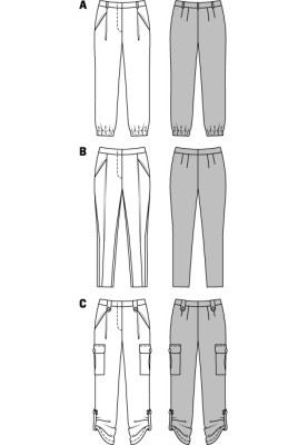 Pattern Pants of a narrowed silhouette with elastic cuffs (Burda 1/2014, pattern number 6907 A)