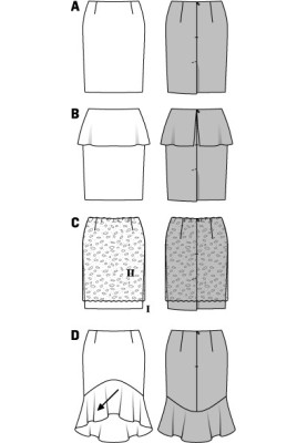 Викрійка Спідниця прямого крою з баскою (Burda 1/2014, № викрійки 6955 B)