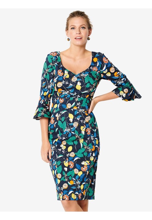 Pattern Sheath dress with a sewn-in belt and ruffles on the sleeves (Burda 1/2020, pattern no. 6223 B)