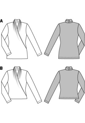Выкройка Пуловер приталенного кроя с запахом и драпировками (Burda 2/2014, № выкройки 6838 B)