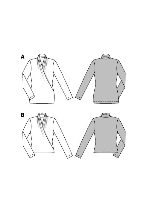 Выкройка Пуловер приталенного кроя с запахом и драпировками (Burda 2/2014, № выкройки 6838 B)