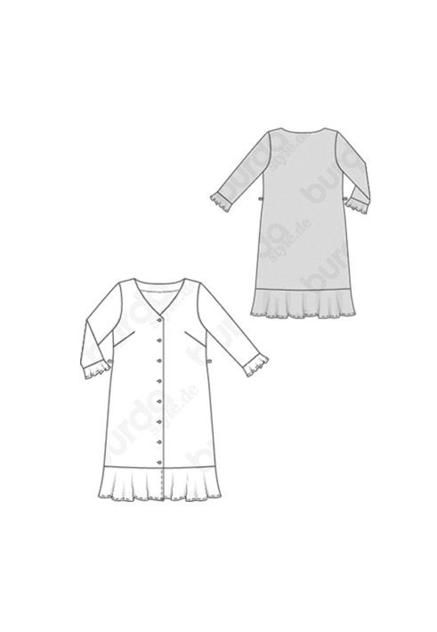 Pattern V-neck shirt dress without collar (Burda 1/2020, pattern number 6215 A)