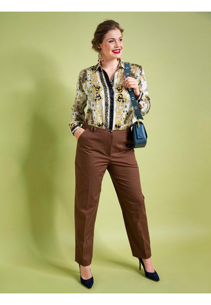 Pattern Pants of a classic cut on a narrow waist (Burda. Fashion Plus 2/2019, pattern number 411)