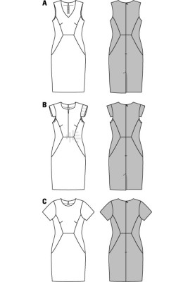 Выкройка Платье-футляр с фигурными деталями (Burda 1/2014, № выкройки 6916 B)