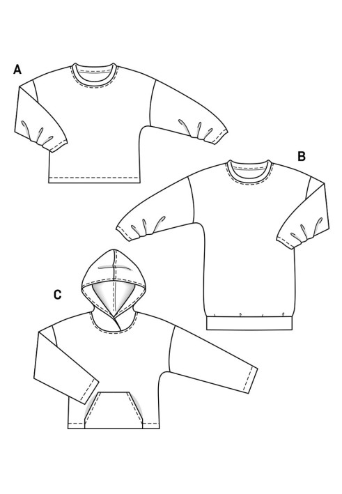 Выкройка Пуловер с оригинальными складками на рукавах (Burda 2/2019, № выкройки 6296 A)
