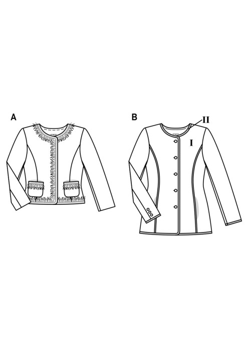 Pattern Bouclé jacket of a fitted silhouette without a collar (Burda 2/2017, pattern number 6465 B)