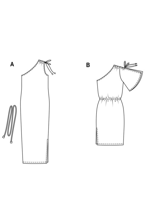 Выкройка Платье длинное трикотажное на одно плечо (Burda 1/2018, № выкройки 6412 A)