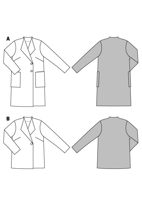 Викрійка Пальто двобортне просторого крою (Burda 2/2015, № викрійки 6736 A)
