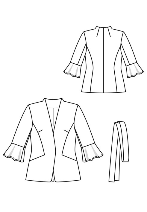 Pattern Jacket of a fitted silhouette with ruffles on the sleeves (Burda 8/2020, pattern number 118)