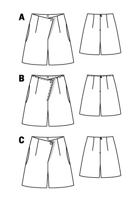 Pattern Shorts without belt with asymmetric fastening (Burda 5/2012, pattern number 121 C)