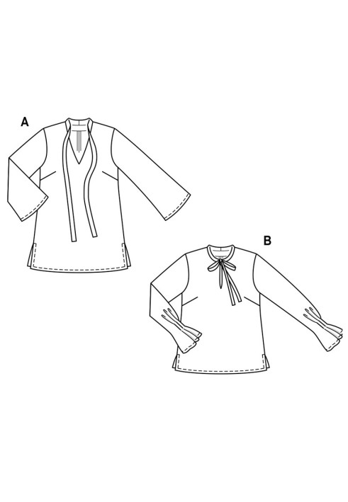 Выкройка Блуза А-силуэта со складками на рукавах (Burda 2/2019, № выкройки 6292 B)