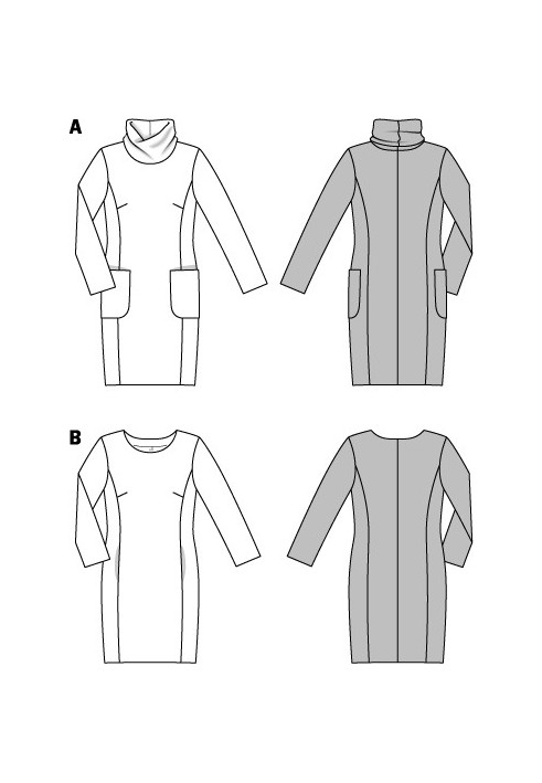 Выкройка Платье с карманами в рельефных швах (Burda 2/2015, № выкройки 6691 B)