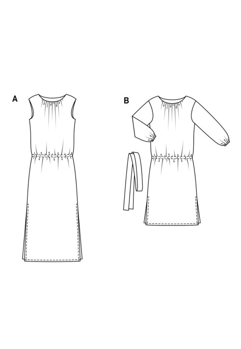 Pattern Dress of a simple cut with 3/4 sleeves (Burda 1/2018, pattern number 6413 B)