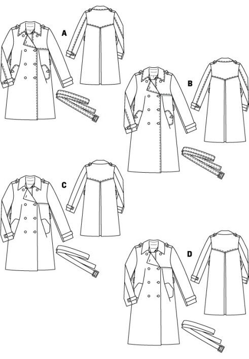 Pattern Double-breasted trench coat made of cotton twill (Burda 9/2010, pattern number 113 A)