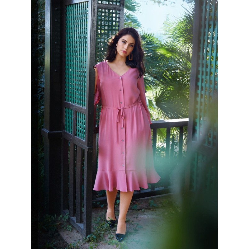 Pattern V-neck dress with...