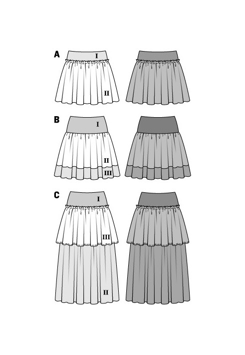 Pattern Mini skirt on an elastic yoke (Burda 2/2015, pattern number 6724 B)