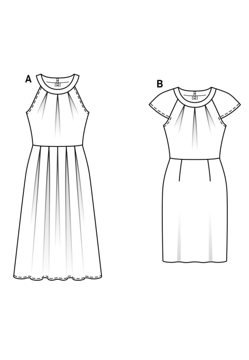 Выкройка Платье с американской проймой и юбкой в складку (Burda 1/2017, № выкройки 6521 A)