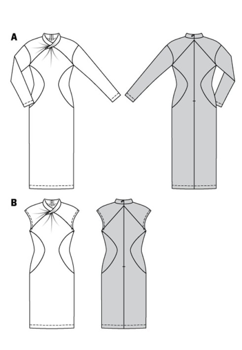 Выкройка Платье трикотажное с фигурными рельефными швами (Burda 2/2018, № выкройки 6382 A)