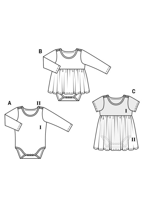Выкройка Комбинезон-боди трикотажный с длинными рукавами (Burda 2/2017, № выкройки 9347 A)