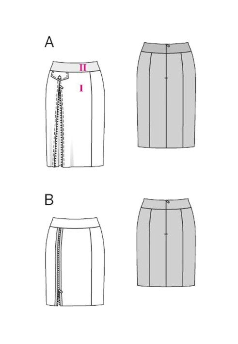 Викрійка Спідниця-олівець з декоративною застібкою-блискавкою (Burda 2/2014, № викрійки 6835 A)
