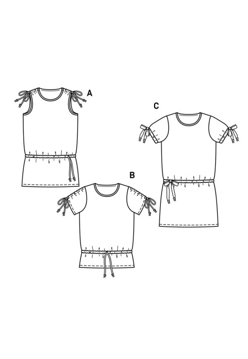 Pattern T-shirt top with a drawstring at the waist (Burda 1/2018, pattern number 9344 B)