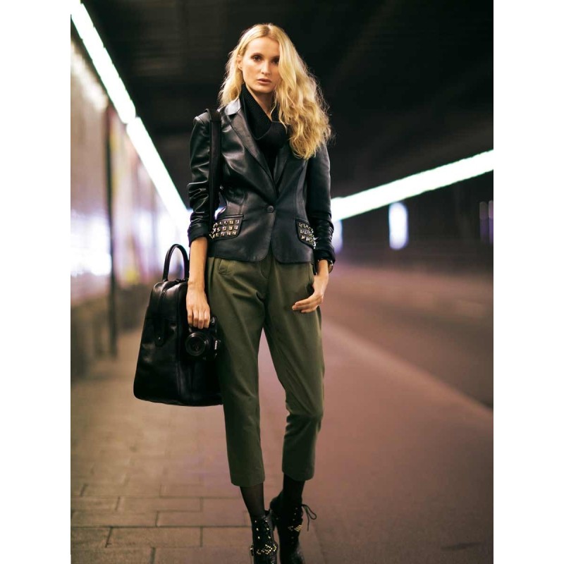 Pattern Leather jacket with...