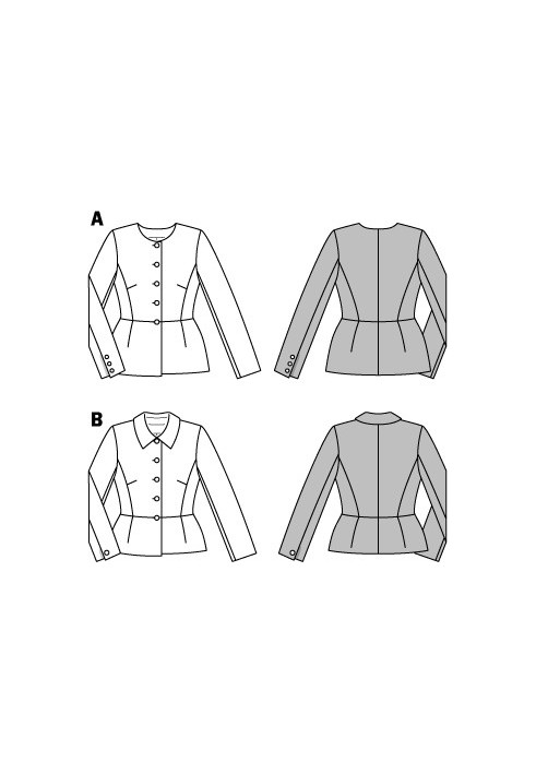 Pattern Single-breasted jacket with a basque and a turn-down collar (Burda 1/2014, pattern number 6901 B)