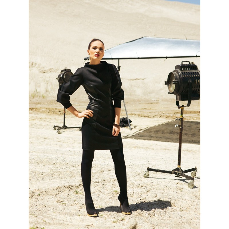 Pattern Dress with leather...