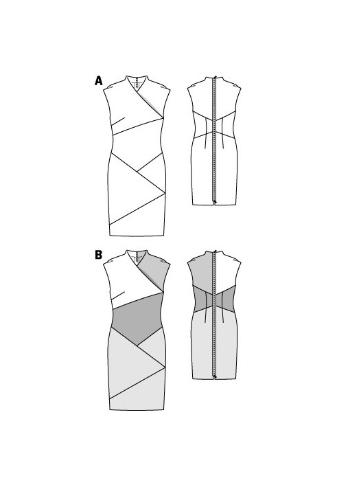 Pattern Sheath dress in color-block style with back zipper (Burda 2/2012, pattern no. 117 B)