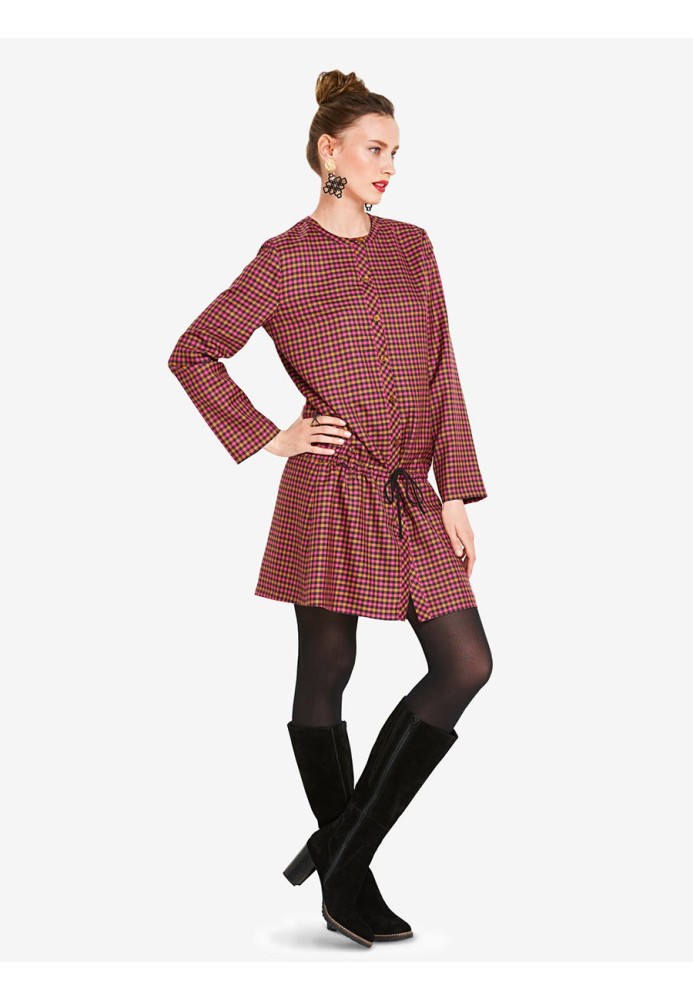 Pattern Shirt cut dress with drawstring below the waist line (Burda 2/2018, pattern number 6353 B)