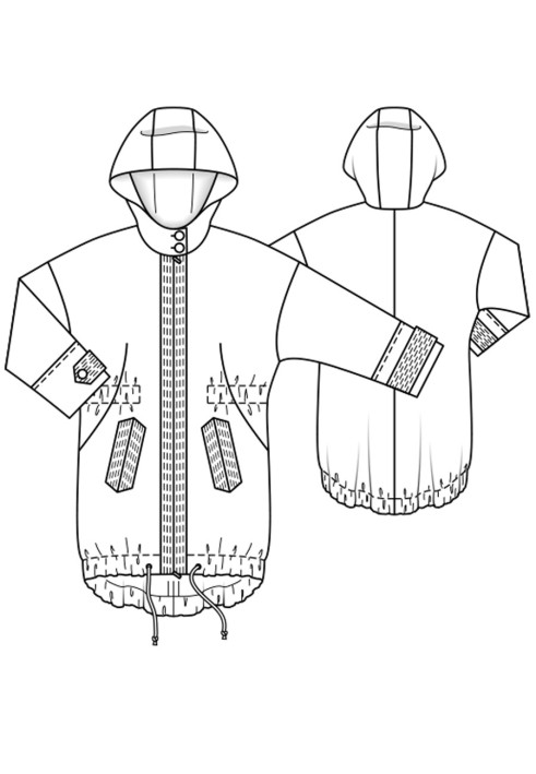 Park pattern with a hood and an elongated back (Burda. Fashion Plus 2/2016, pattern number 414)