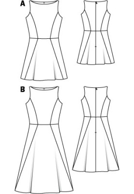 Выкройка Платье длины меди с юбкой А-силуэта (Burda 5/2011, № выкройки 108 B)