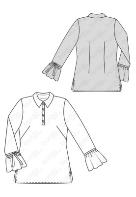 Pattern Blouse with polo fastening and frills on the sleeves (Burda 2/2018, pattern no. 6374 A)