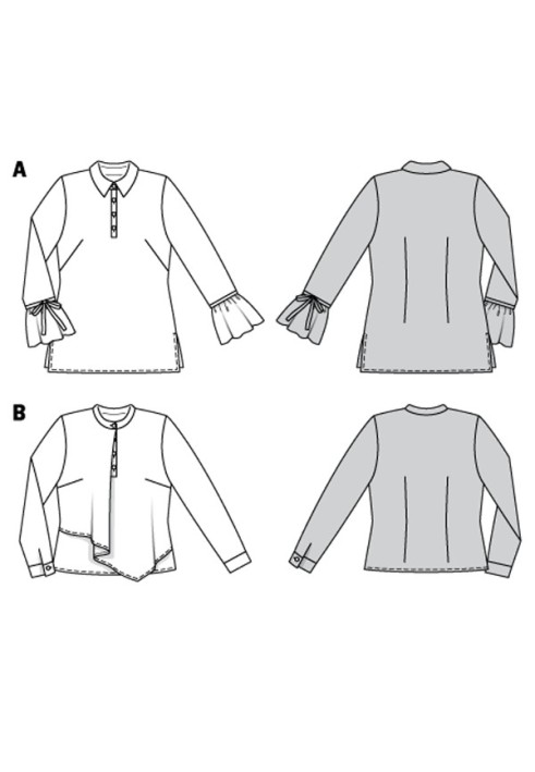 Выкройка Блузка с застежкой поло и воланами на рукавах (Burda 2/2018, № выкройки 6374 A)
