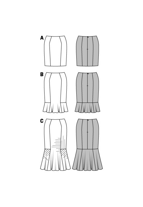 Выкройка Юбка короткая с рельефными швами (Burda 2/2014, № выкройки 6834 A)