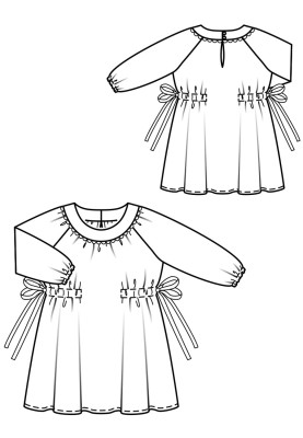 Pattern Dress with side drawstrings and raglan sleeves (Burda 2/2019, pattern number 131 A)