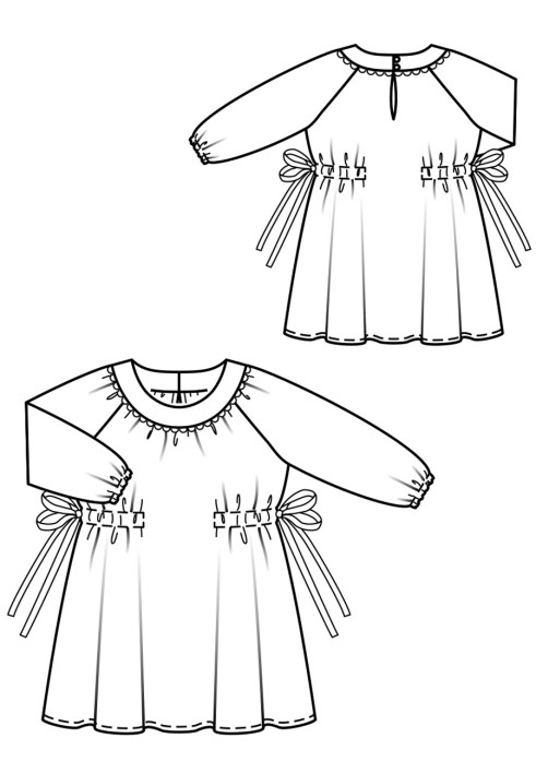 Pattern Dress with side drawstrings and raglan sleeves (Burda 2/2019, pattern number 131 A)