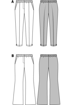 Выкройка Брюки расклешенного кроя на эластичном поясе (Burda 2/2014, № выкройки 6859 B)